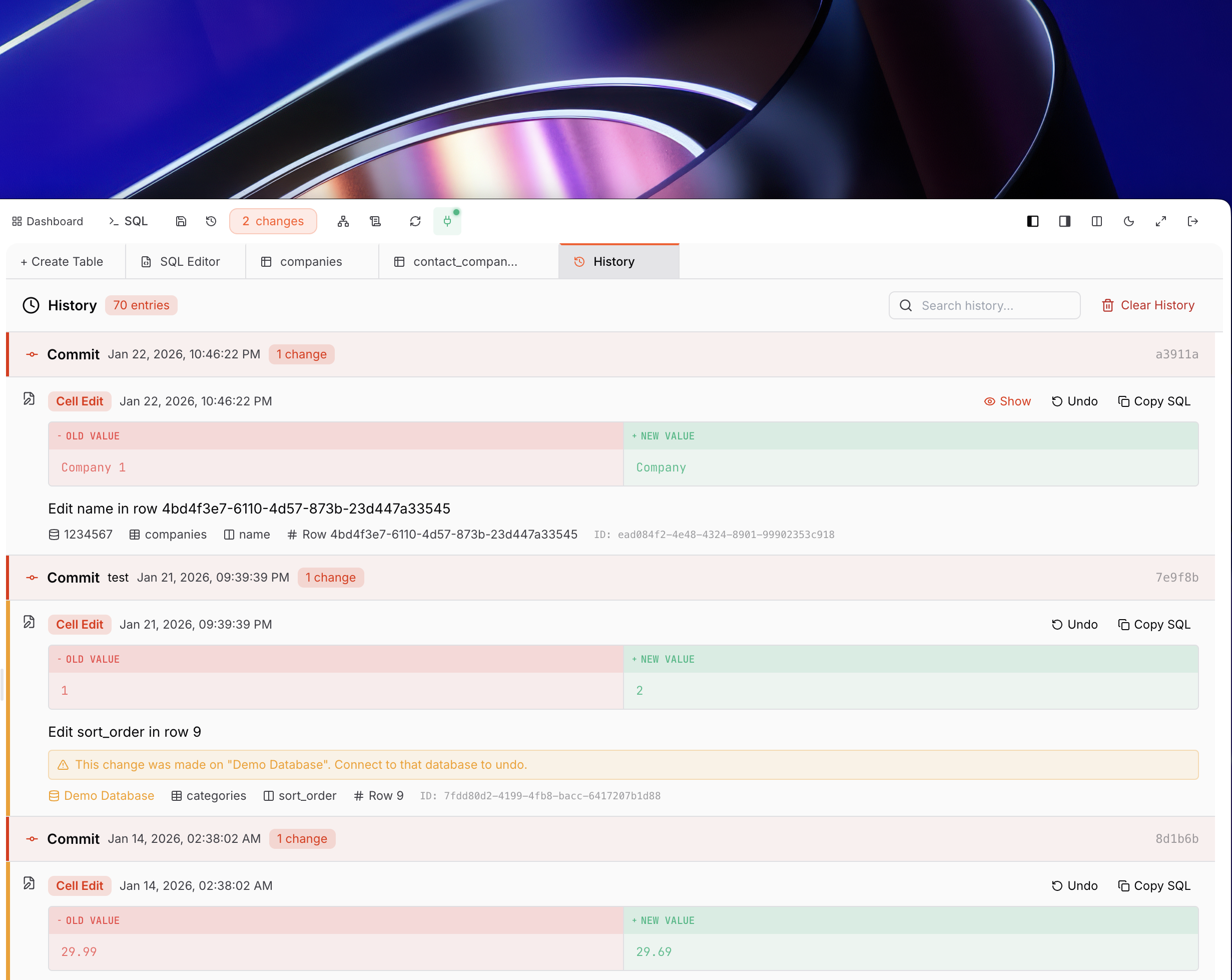 Visual diff view showing changes