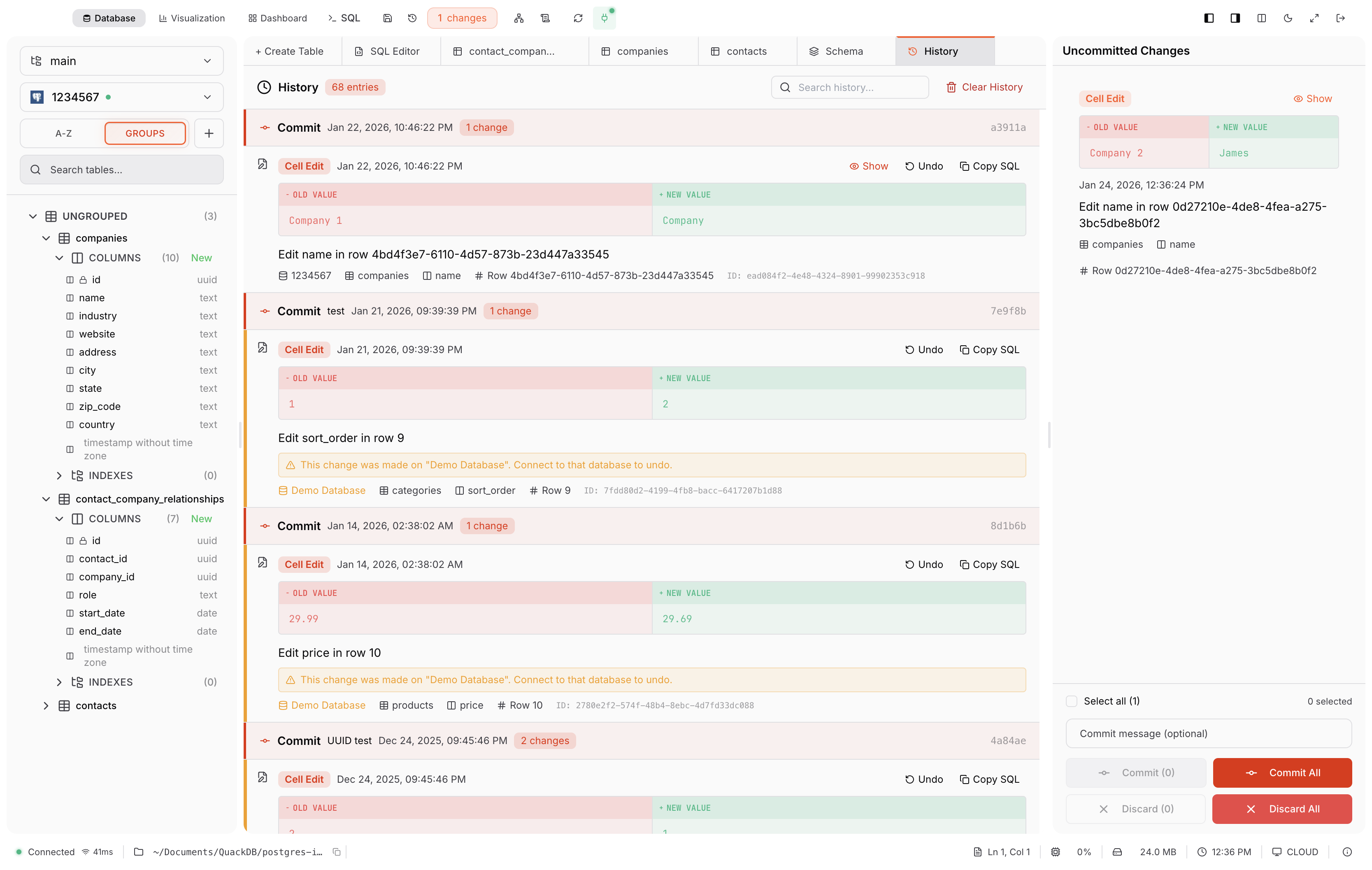 QuackDB Query and Change History