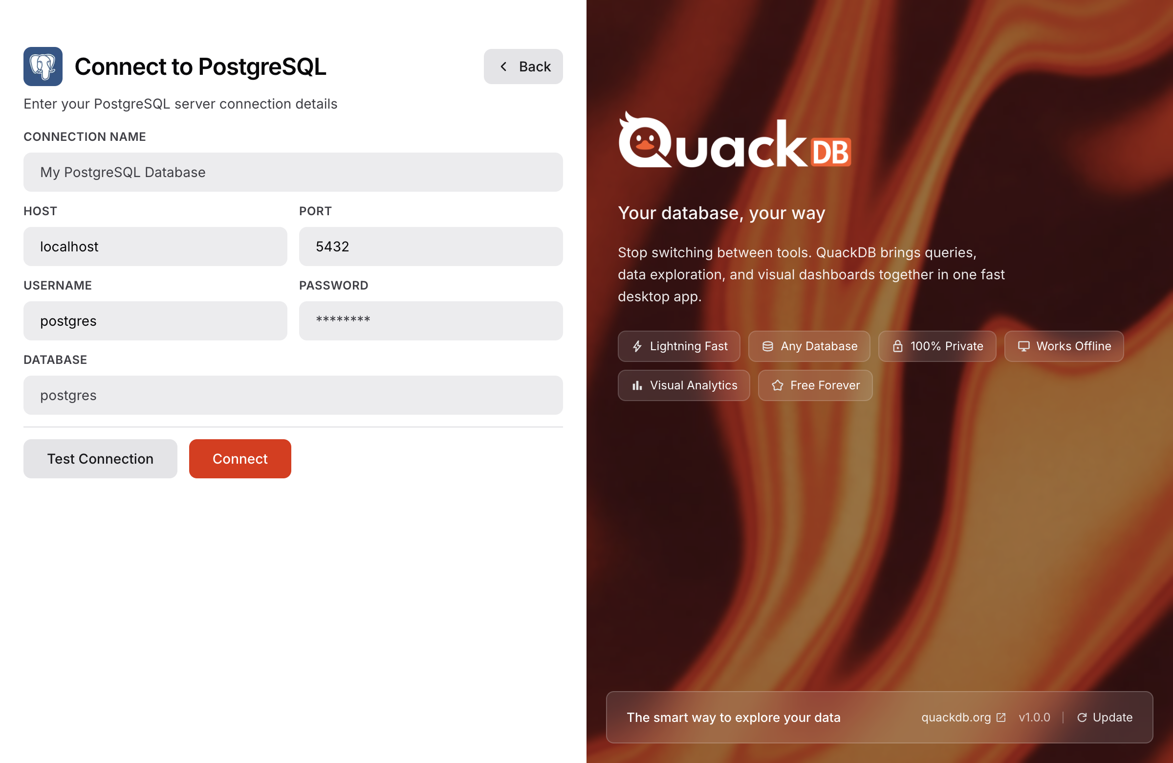 Connecting to PostgreSQL in QuackDB