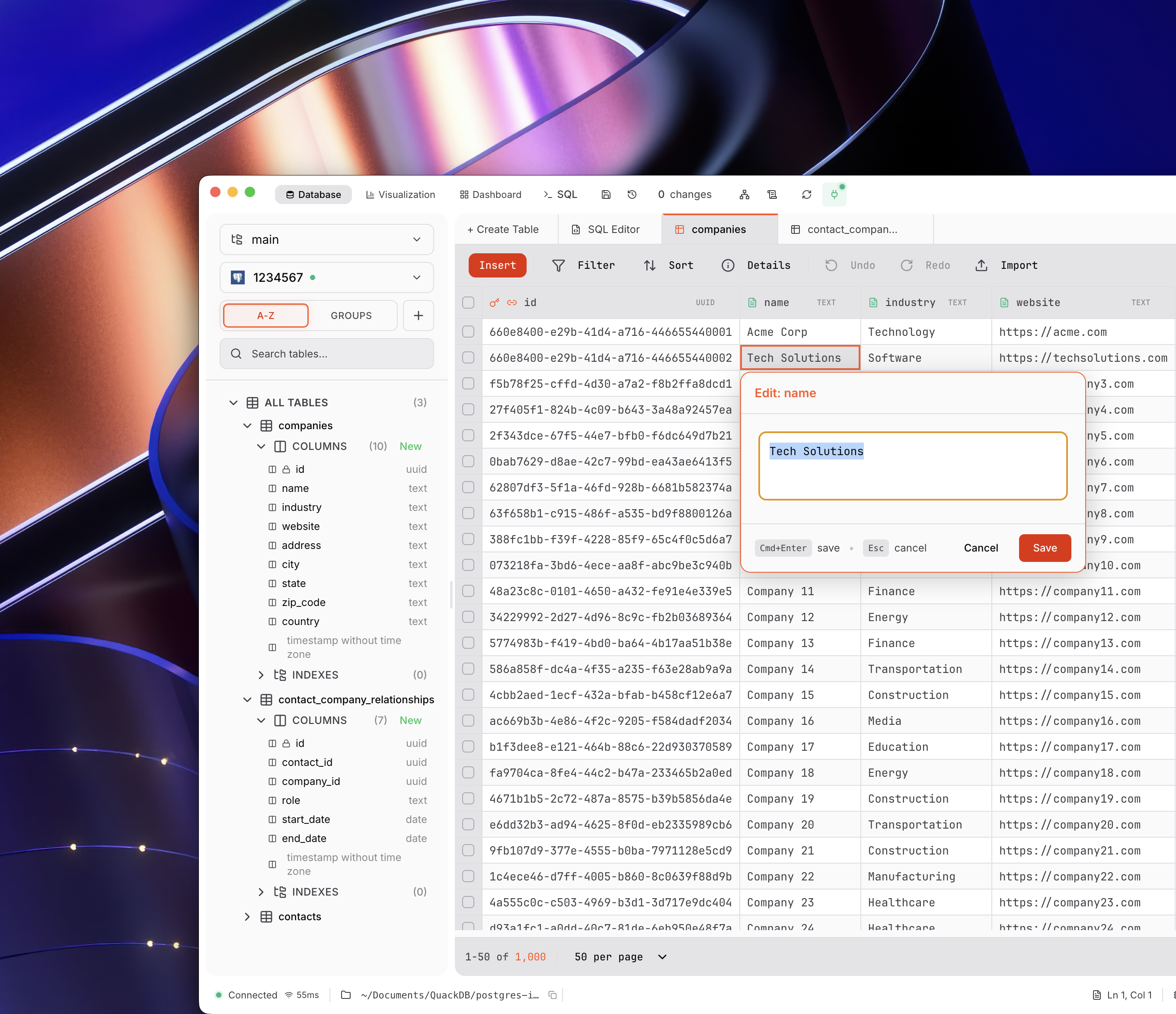 Inline data grid editor with cell editing