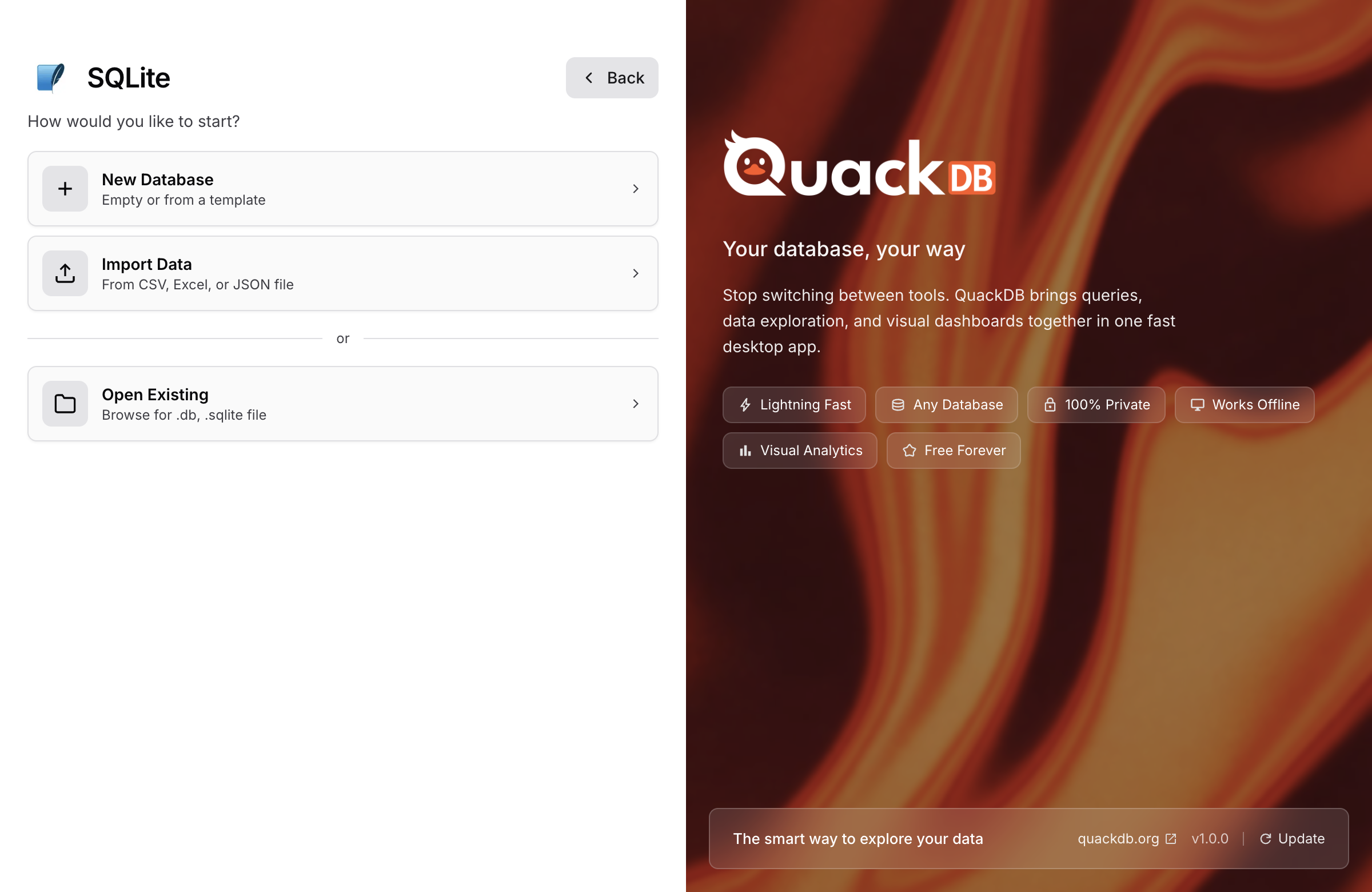 QuackDB New Connection Dialog