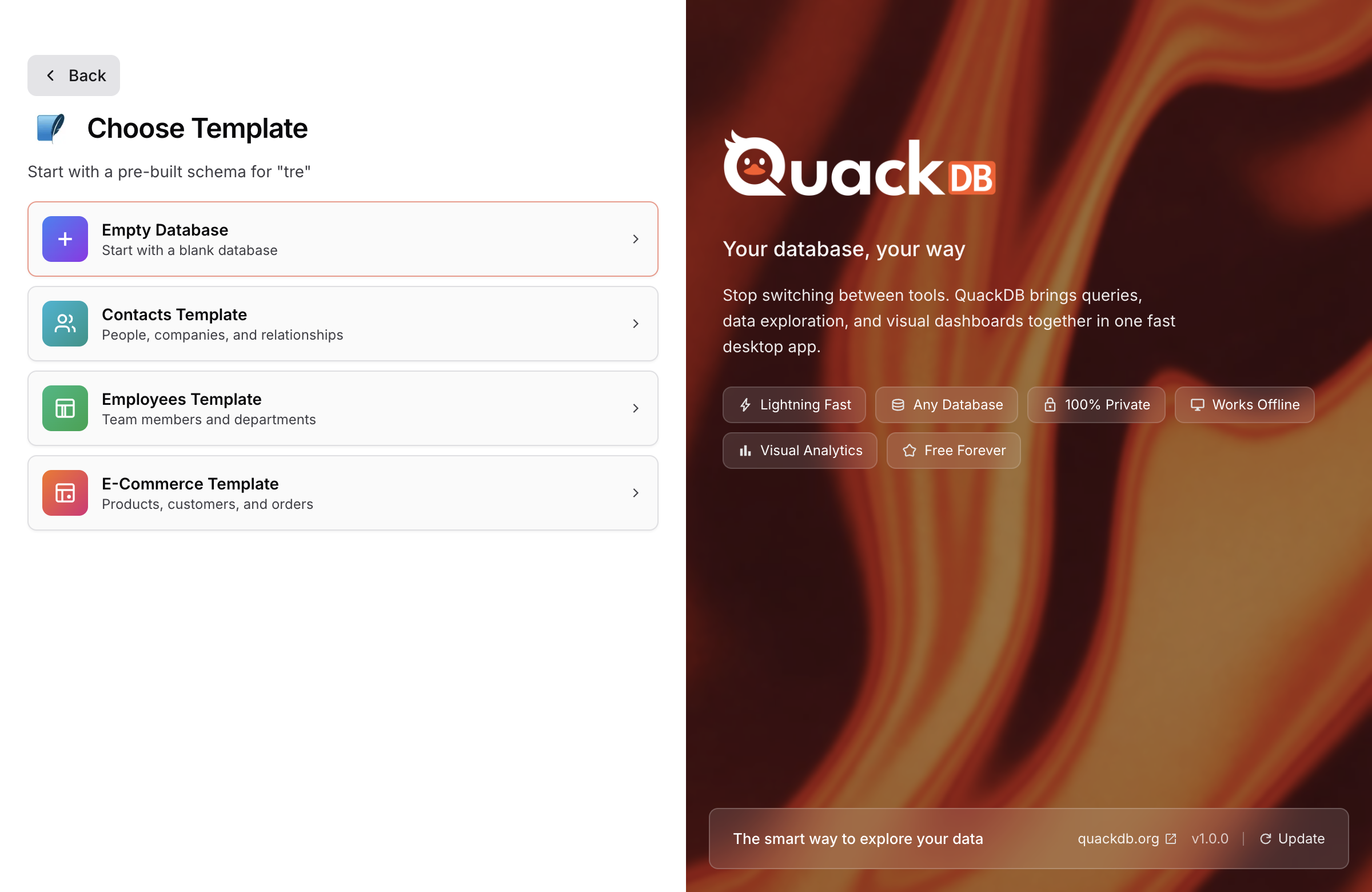 Configuring database connection in QuackDB