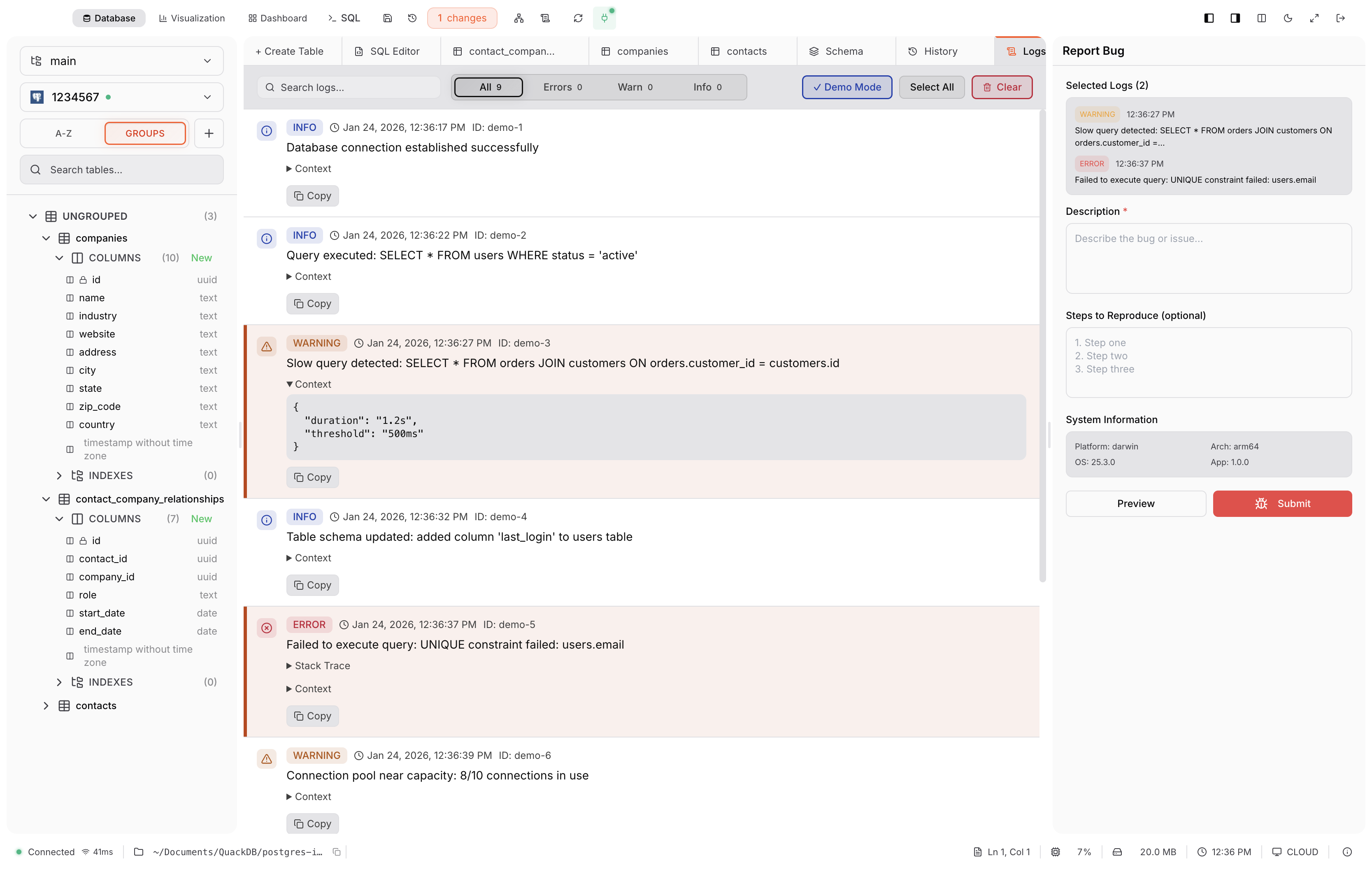 QuackDB Application Logs