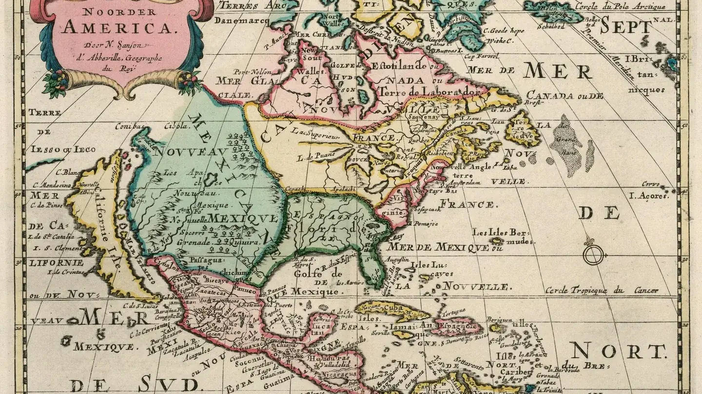 An old hand-colored engraved map of North and Central America